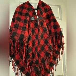 David and young poncho shawl with toggle buttons in red and black plaid